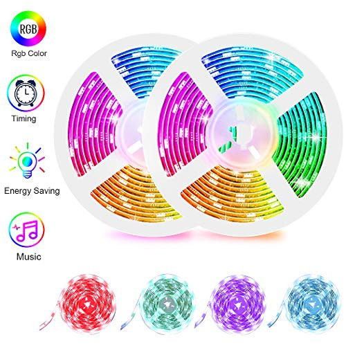 LED Strip Lights Music Sync,Color Changing RGB LED Light Strips 32.8ft Waterproof Flexible Neon Lights for Bedroom Room with Remote 12V Tape Rope Lights 300LEDs 5050 for Christmas Home Mood Lighting