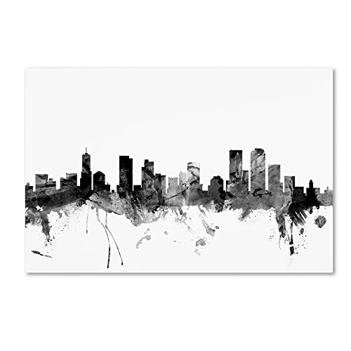 Denver Colorado Skyline B&W by Michael Tompsett, 12x19-Inch Canvas Wall Art