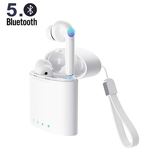 True Wireless Earbuds 5.0 Bluetooth Headphones Touch Control in-Ear Stereo Wireless Earphones with Microphone Charging Case Battery Display Noise-Cancelling Waterproof Sports Bluetooth Headsets White