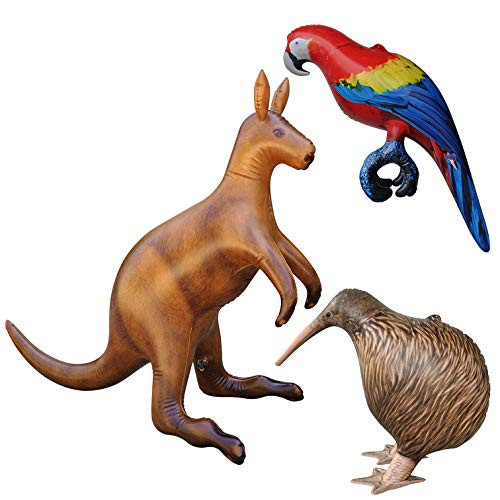 Jet Creations Inflatable Kangaroo Kiwi Parrot 3 Pack Safari Decoration,Birthday Kids and Adult an-KKP