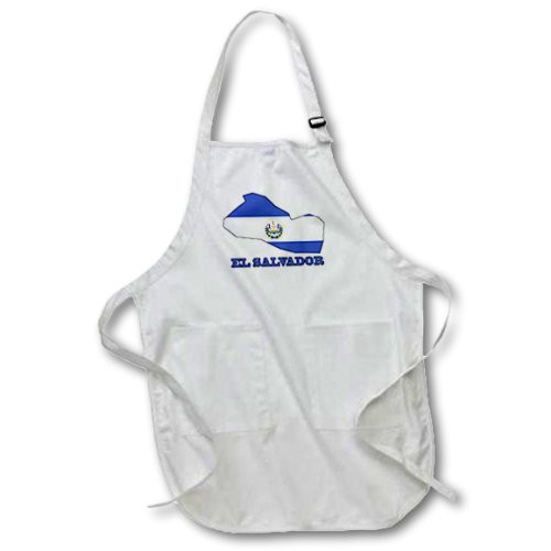 3dRose apr_58776_1 El Salvador Flag in The Outline Map and Words El Salvador-Full Length Apron, 22 by 30-Inch, White