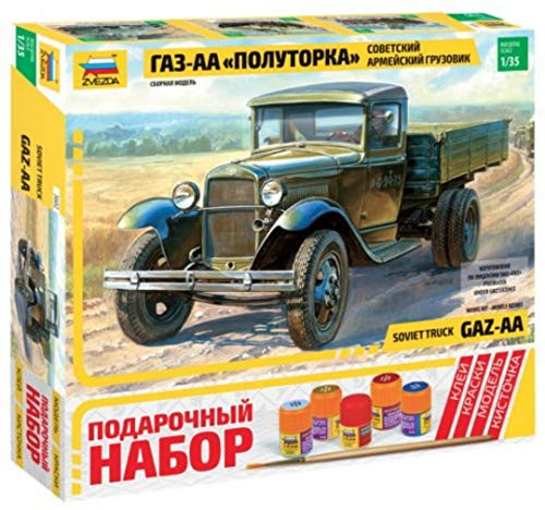 ZVEZDA 3602 P - Soviet Truck GAZ-AA - Gift Set (Paints Included) Plastic Model Kit Scale 1/35 139 Parts Lenght 6" / 15.5 cm