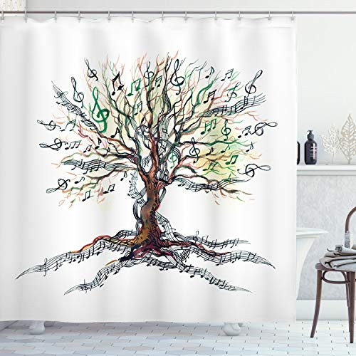 Ambesonne Music Shower Curtain, Musical Tree Autumnal Clef Trunk Swirl Nature Illustration Leaves Creative Design, Cloth Fabric Bathroom Decor Set with Hooks, 75" Long, White Brown Ambesonne Music Shower Curtain, Musical Tree Autumnal Clef Trunk Swirl Nature Illustration Leaves Creative Design, Cloth Fabric Bathroom Decor Set with Hooks, 75" Long, White Brown