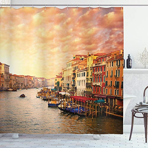 Ambesonne Scenery Shower Curtain, Venezia City Italian Landscape with Old Houses Gondollas and Spikes Image, Cloth Fabric Bathroom Decor Set with Hooks, 75" Long, Orange Ambesonne Scenery Shower Curtain, Venezia City Italian Landscape with Old Houses Gondollas and Spikes Image, Cloth Fabric Bathroom Decor Set with Hooks, 75" Long, Orange