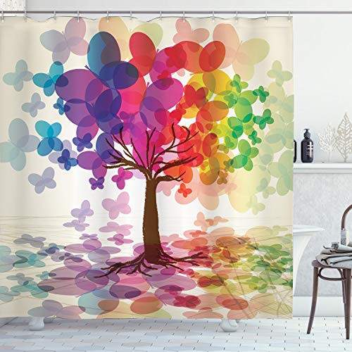 Ambesonne Abstract Shower Curtain, Colorful Blooming Spring Season Tree with Butterflies Pastoral Nature Illustration, Cloth Fabric Bathroom Decor Set with Hooks, 75" Long, Red Purple Ambesonne Abstract Shower Curtain, Colorful Blooming Spring Season Tree with Butterflies Pastoral Nature Illustration, Cloth Fabric Bathroom Decor Set with Hooks, 75" Long, Red Purple