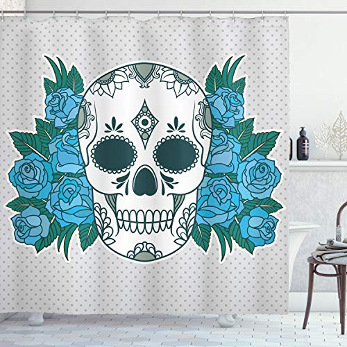 Ambesonne Skull Shower Curtain, Skeleton Head with Oriental Paisley Details Roses Leaves Design, Cloth Fabric Bathroom Decor Set with Hooks, 75" Long, Fern Green Ambesonne Skull Shower Curtain, Skeleton Head with Oriental Paisley Details Roses Leaves Design, Cloth Fabric Bathroom Decor Set with Hooks, 75" Long, Fern Green