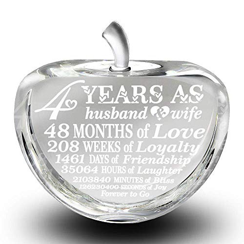 Bella Busta- 4 years anniversary-Traditional Fruit gift for 4th Anniversary-Engraved Crystal Apple (Crystal Apple)
