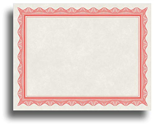 Blank Parchment Certificate Paper for Awards - Works with Inkjet/Laser Printers - Measures 8 1/2" x 11" - Red Border - 250 Sheet Pack