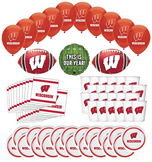 Mayflower Products University of Wisconsin Badgers Football Tailgating Party Supplies for 20 Guest and Balloon Bouquet Decorations