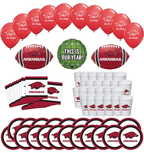 Mayflower Products University of Arkansas Razorbacks Football Tailgating Party Supplies for 20 Guest and Balloon Bouquet Decorations