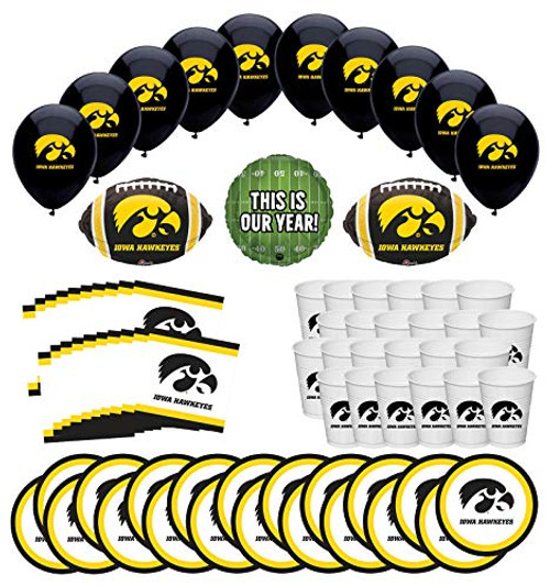 Mayflower Products University of Iowa Hawkeyes Football Tailgating Party Supplies for 20 Guest and Balloon Bouquet Decorations