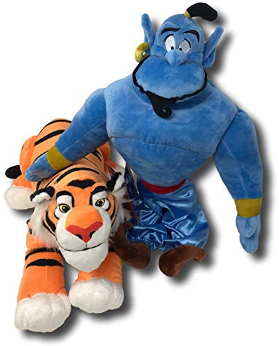 Authentic Disney Aladdin 21-inch Rajah Plush & 21-inch Genie Plush Set w/ Bonus Nozlen Bag