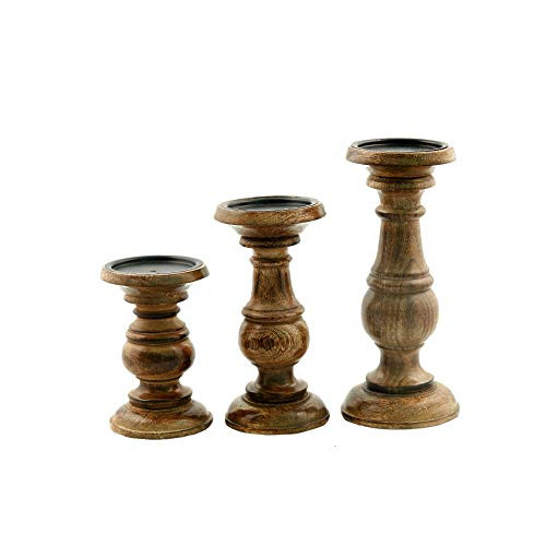 Deco 79 51536 Wood Candle Holder (Set of 3) 10", 8", 6" H