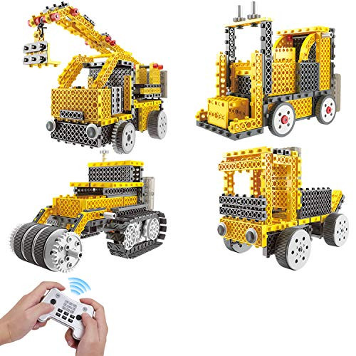 IAMGlobal 4 in 1 Robotic Kit, Construction Vehicle Set Toy, Remote Control Building Blocks Kits, Remote Control Machine Educational Learning Robot Kits for Kids Children for Fun