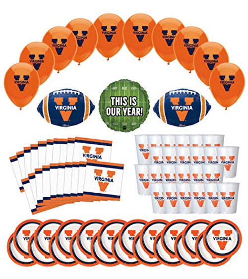 Mayflower Products University of Virginia Cavaliers Football Tailgating Party Supplies for 20 Guest and Balloon Bouquet Decorations