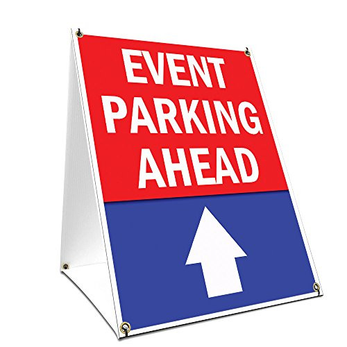 A-Frame Sidewalk Event Parking Ahead with Up Arrow Sign with Graphics On Each Side | 18" X 24" Print Size