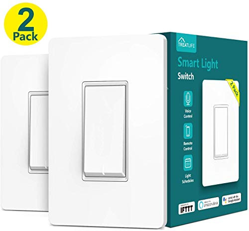Treatlife Smart Light Switch, Neutral Wire Needed, 2.4Ghz Wi-Fi Light Switch, Works with Alexa, Google Assistant and IFTTT, Schedule, Remote Control, Single Pole, ETL Listed (2 PACK)