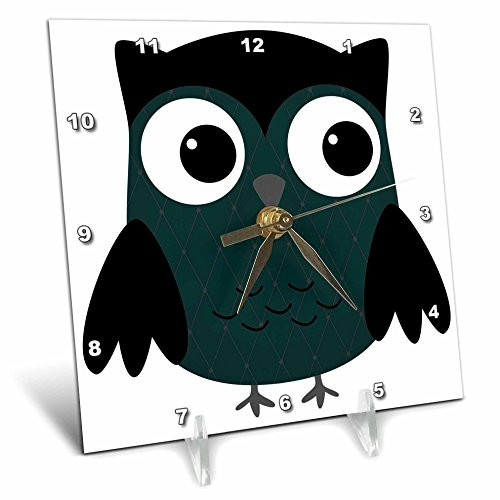 3dRose dc_61030_1 Cute Steel Blue Diamond Patterned Owl-Desk Clock, 6 by 6-Inch