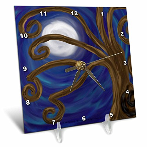 3dRose dc_23195_1 Spiral Tree Abstract Moon Night Digital Art-Desk Clock, 6 by 6-Inch