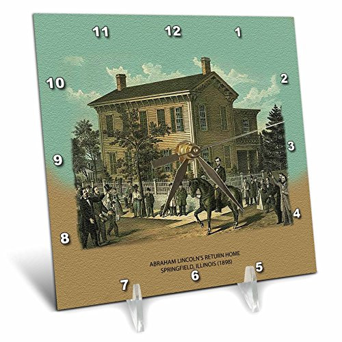 3dRose dc_55421_1 Abraham Lincolns Return Home Springfield, Illinois 1898-Desk Clock, 6 by 6-Inch