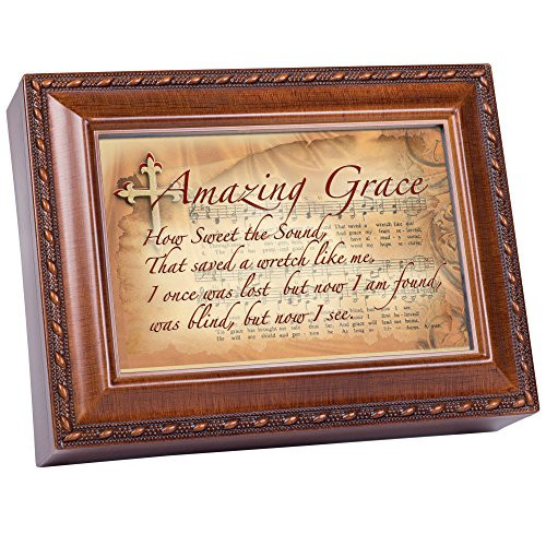 Cottage Garden Amazing Grace Music Cross Wood Finish Jewelry Music Box Plays Amazing Grace