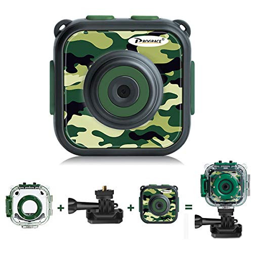 [Upgraded] Prograce Kids Camera Waterproof Action Video Digital Camera 1080 HD Camcorder for Boys Toys Gifts Build-in Game (Green)