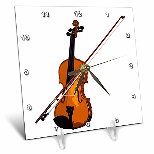 3dRose LLC Violin 6 by 6-Inch Desk Clock