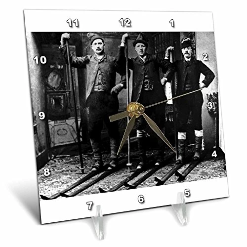 3dRose dc_6755_1 Desk Clock, Nordic Ski Club Grayscale, 6 by 6-Inch