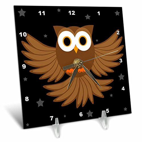 3dRose dc_6115_1 Desk Clock, Night Owl Under The Stars, 6 by 6-Inch