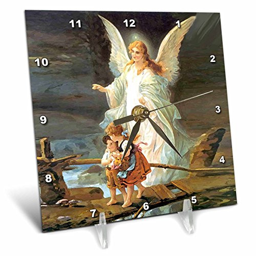 3dRose dc_4668_1 LLC Guardian Angel Desk Clock, 6 by 6-Inch