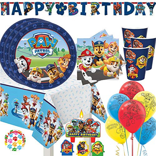 Paw Patrol Birthday Party Supplies and Decorations Pack For 16 With Paw Patrol Plates, Cups, Napkins, Tablecover, Add An Age Banner, Balloons, Birthday Candles, and Paw Pin Paw Patrol Birthday Party Supplies and Decorations Pack For 16 With Paw Patrol Plates, Cups, Napkins, Tablecover, Add An Age Banner, Balloons, Birthday Candles, and Paw Pin