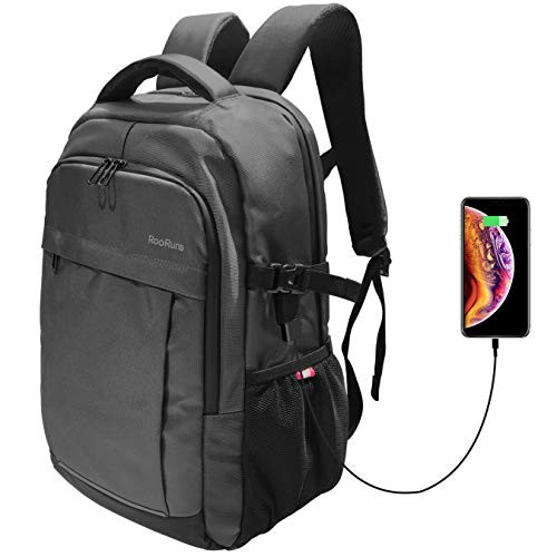 Laptop Backpack, Travel Computer Bag for Women & Men, Anti Theft Water Resistant College School Bookbag, Slim Business Backpack w/USB Charging Port Fits Under 15.6" Laptop Notebook by RooRuns (Gray) Laptop Backpack, Travel Computer Bag for Women & Men, Anti Theft Water Resistant College School Bookbag, Slim Business Backpack w/USB Charging Port Fits Under 15.6" Laptop Notebook by RooRuns (Gray)