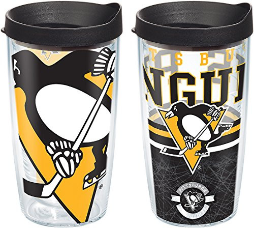 Tervis 1240335 NHL Pittsburgh Penguins Insulated Tumbler with Wrap and Black Lid 2 Pack - Boxed, 16oz, Clear Tervis 1240335 NHL Pittsburgh Penguins Insulated Tumbler with Wrap and Black Lid 2 Pack - Boxed, 16oz, Clear