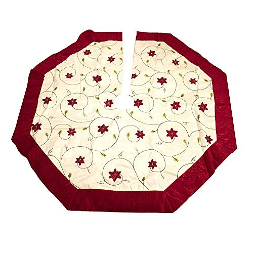 Kurt Adler 54-Inch Red and Ivory Poinsettia Treeskirt