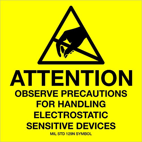Tape Logic TLDL9083 Labels,"Attention - Observe Precautions", 4" x 4", Black/Yellow, 1 Roll of 500 Labels
