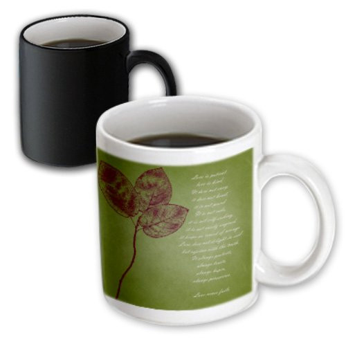 3dRose 99339_3 Red Leaves Inspirational Patient, Love is Kind Bible Verse Magic Transforming Mug 11 oz Black/White