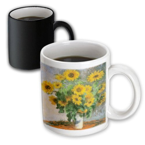3dRose 126590_3 Sunflowers By Claude Monet, 1881 Impressionist Still Life Painting Mug 11 oz Black/White