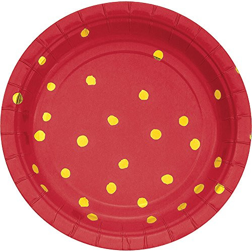 Creative Converting 329940 96-Count Small/Dessert Paper Plates, Touch Of Color Classic Red Foil