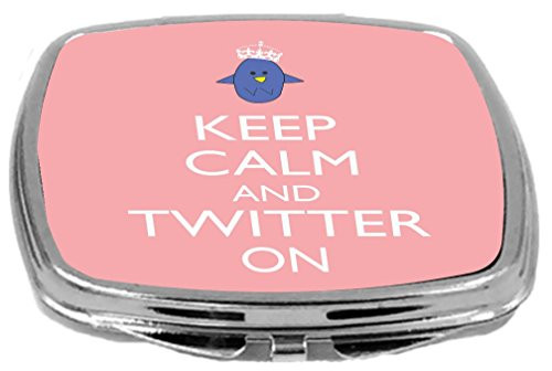 Rikki Knight Compact Mirror, Keep Calm and Twitter On Light Pink
