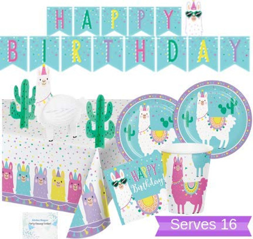 Llama Party Supplies and Decorations - Llama Plates Cups Napkins for 16 People - Includes Banner, Tablecloth and Centerpiece - Perfect Llama Birthday Party Decorations!