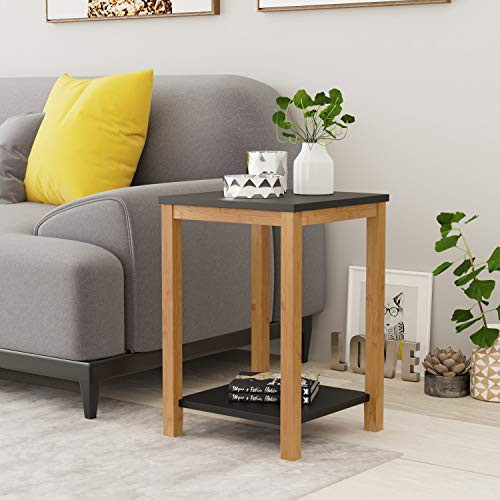 BAMEOS Side Table Modern Industrial End Table, 2-Tier Side Table with Storage Shelf, Accent Coffee Table for Living Room Bedroom Balcony Family and Office in Black Color