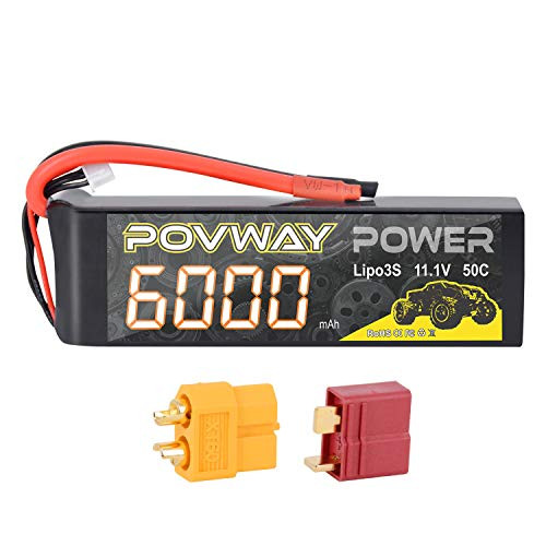 3S LiPo Battery 6000mAh POVWAY 50C 11.1V with XT60 Plug and Deans T Plug Compatible RC Cars, RC Truck, RC Airplane, RC Helicopter, RC Boat