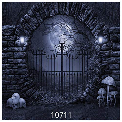 WOLADA 10x10ft Halloween Castle Door with Bat Pumpkin Lights Vinyl Photography Background Photo Backdrop Studio Prop 10711