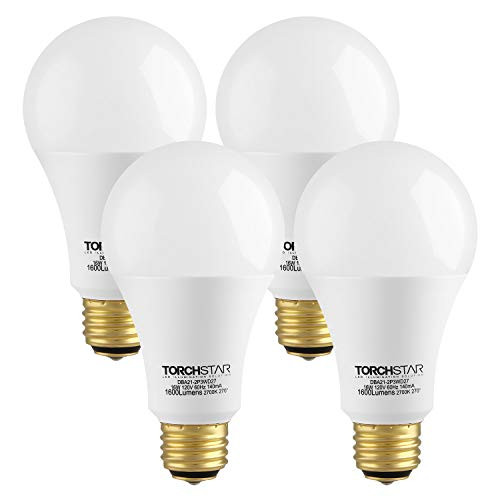 TORCHSTAR 3-Way A21 LED Light Bulb, 40/60/100W Equivalent, Energy Star & UL-Listed, 2700K Soft White, E26 Base for Table Lamp, Bedside Lamp, Floor Lamp, 3 Year Warranty, Pack of 4