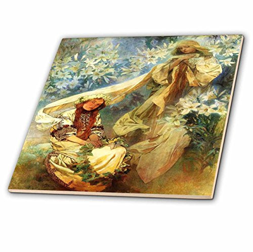 3dRose ct_61777_4 Alphonse Muchas Painting Madonna of The Lilies Ceramic Tile, 12"