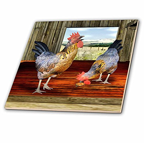3dRose ct_44513_4 Chickens in a Barn-Ceramic Tile, 12-Inch