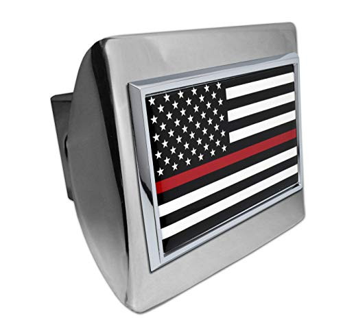 Firefighter Thin Red Line Flag Chrome Metal Hitch Cover Firefighter Thin Red Line Flag Chrome Metal Hitch Cover