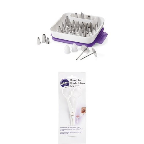 Wilton 2104-0240 Master Decorating Tip Set and 417-1199 Flower Lifter for Decoration Bundle