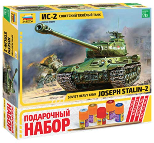 ZVEZDA 3524 P - Soviet Heavy Tank Joseph Stalin is-2" - Gift Set (Paints Included) Plastic Model Kit Scale 1/35 196 Parts Lenght 10.75" / 27.5 cm