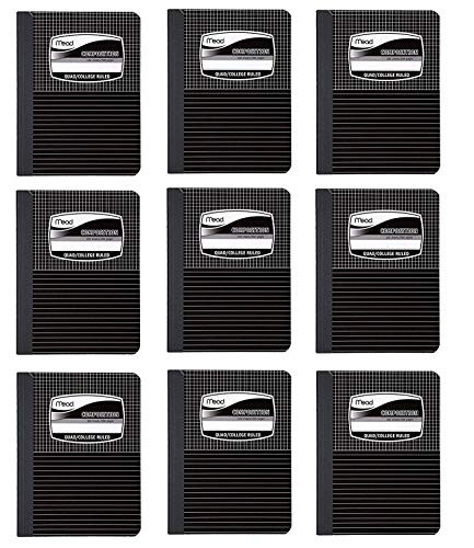 9 Pack of Mead Graph Composition Book, Square Deal, Black Marble, 7.5 x 9.75 Inches (09000)